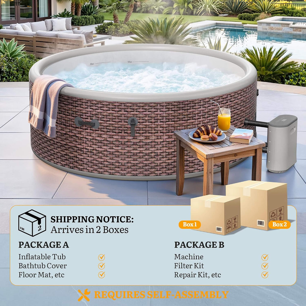 6-Person Inflatable Hot Tub | 180 Massage Jets | Drop-Stitch | 77 Inch