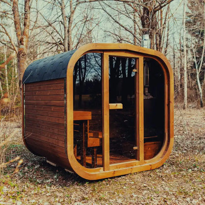 Premium 6-Person Outdoor Scandinavian ThermoWood Cube Sauna Kit With LED Lighting (SAK89146)