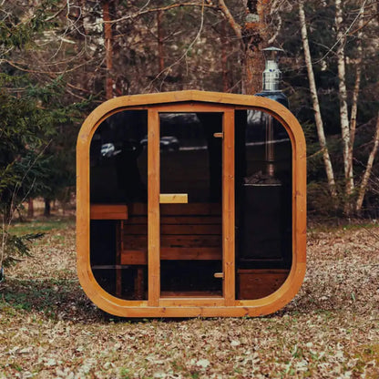 Premium 6-Person Outdoor Scandinavian ThermoWood Cube Sauna Kit With LED Lighting (SAK89146)