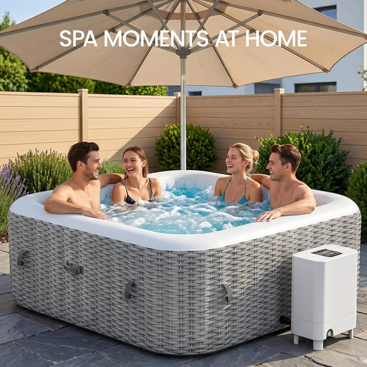 6-Person Inflatable Hot Tub with 130 Bubble Jets & 6 Filter Cartridges