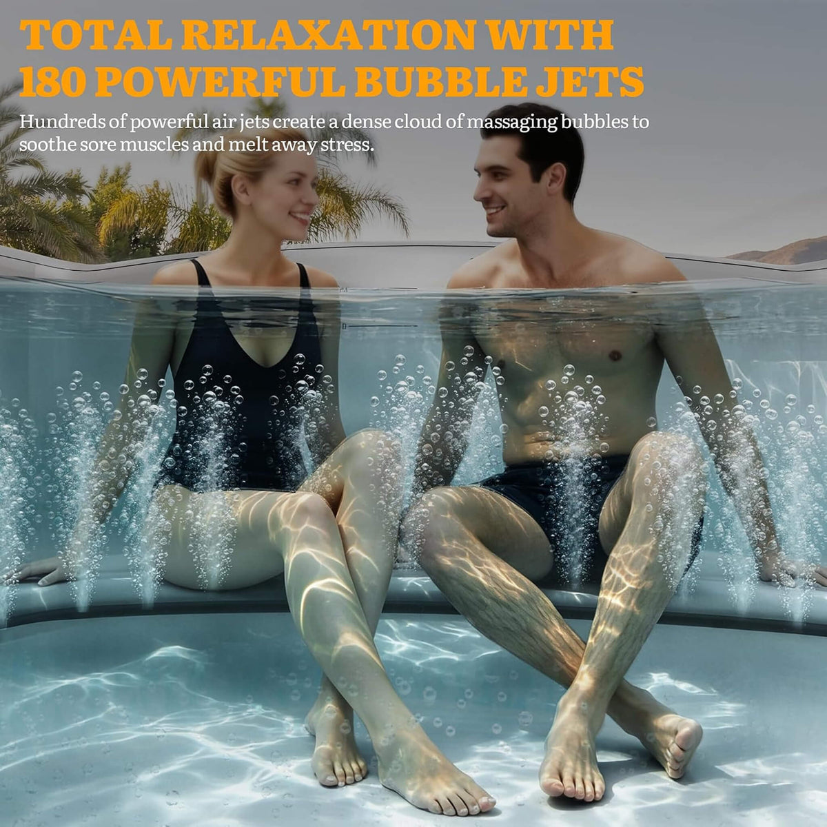 6-Person Inflatable Hot Tub with 180 Bubble Jets – 77-Inch Square