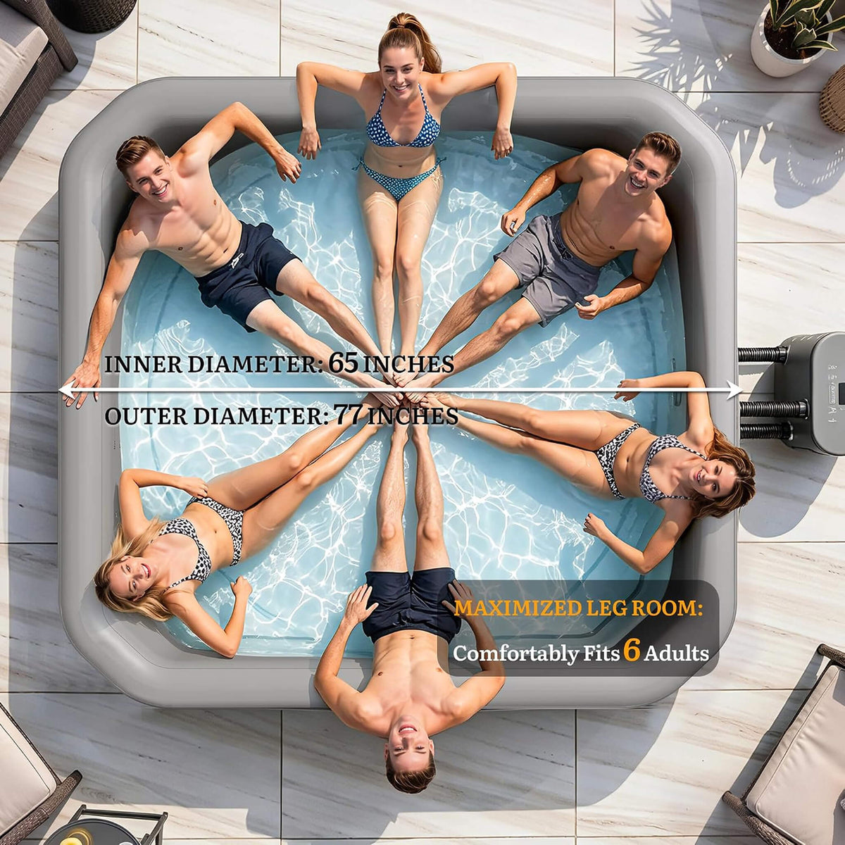 6-Person Inflatable Hot Tub with 180 Bubble Jets – 77-Inch Square