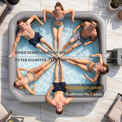 6-Person Inflatable Hot Tub with 180 Bubble Jets – 77-Inch Square