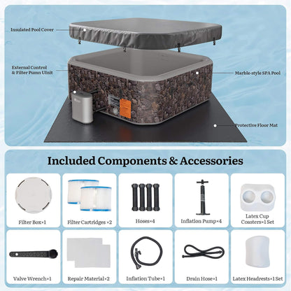 6-Person Inflatable Hot Tub with 180 Bubble Jets – 77-Inch Square