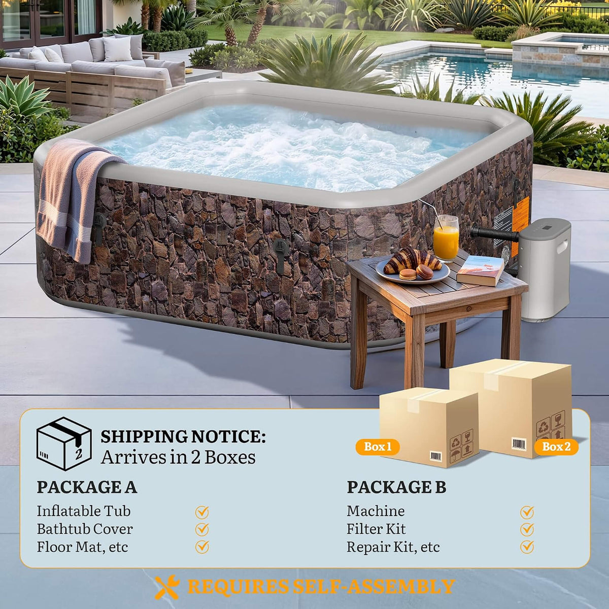 6-Person Inflatable Hot Tub with 180 Bubble Jets – 77-Inch Square