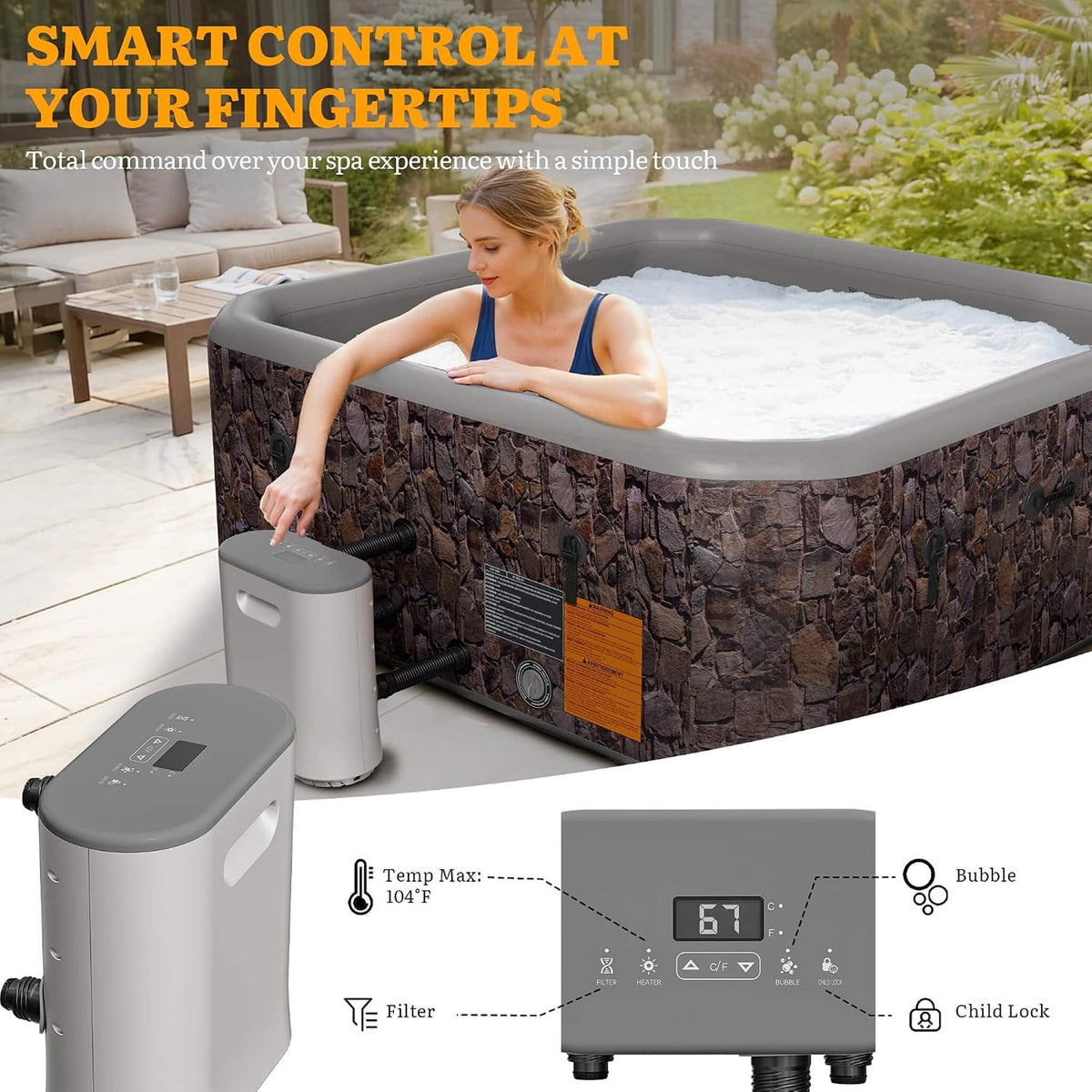 6-Person Inflatable Hot Tub with 180 Bubble Jets – 77-Inch Square