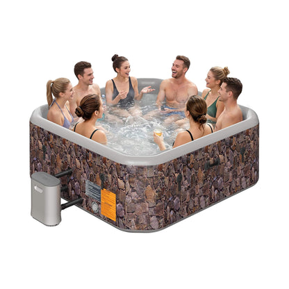 8-Person Inflatable Hot Tub with 180 Bubble Jets & Natural Stone Design