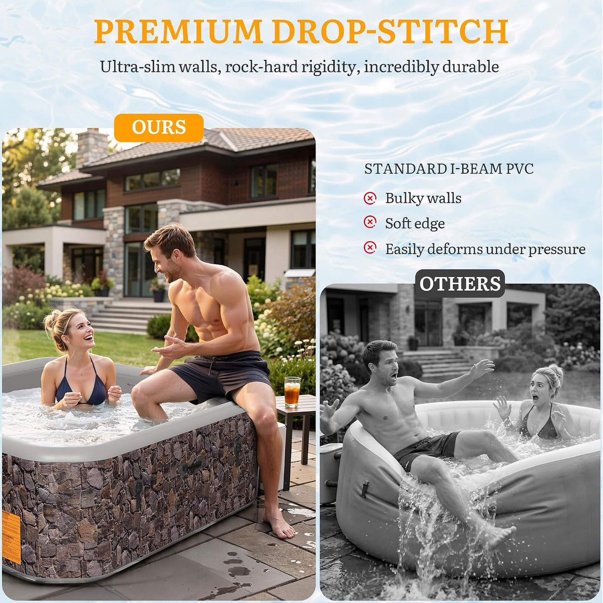 8-Person Inflatable Hot Tub with 180 Bubble Jets & Natural Stone Design