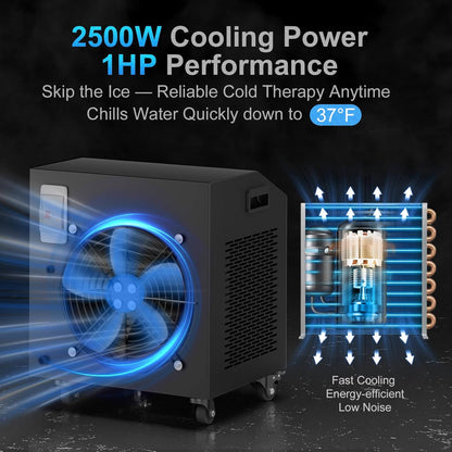 Premium XL 120-Gallon Cold Plunge Tub Kit With 1HP Chiller, Filter, and Pump
