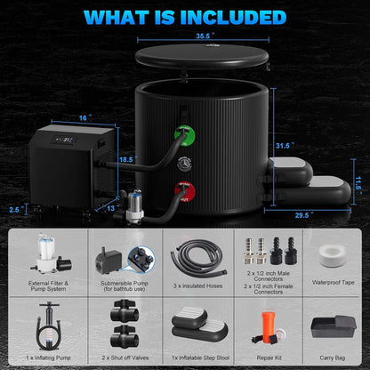 Premium XL 120-Gallon Cold Plunge Tub Kit With 1HP Chiller, Filter, and Pump