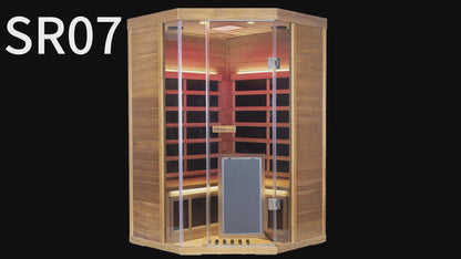 Corner Red Cedar Full-Glass Sauna – Wizzisaunas SR07