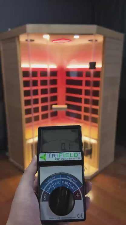 Corner Red Cedar Full-Glass Sauna – Wizzisaunas SR07
