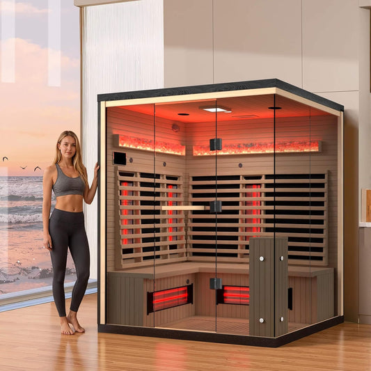 Rövia Ember 4-Person Full-Spectrum Infrared Sauna with Himalayan Salt Panels, Canadian Hemlock, Made to Order
