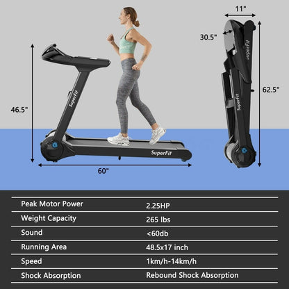 2.25HP Folding Treadmill with Bluetooth Speaker – Black