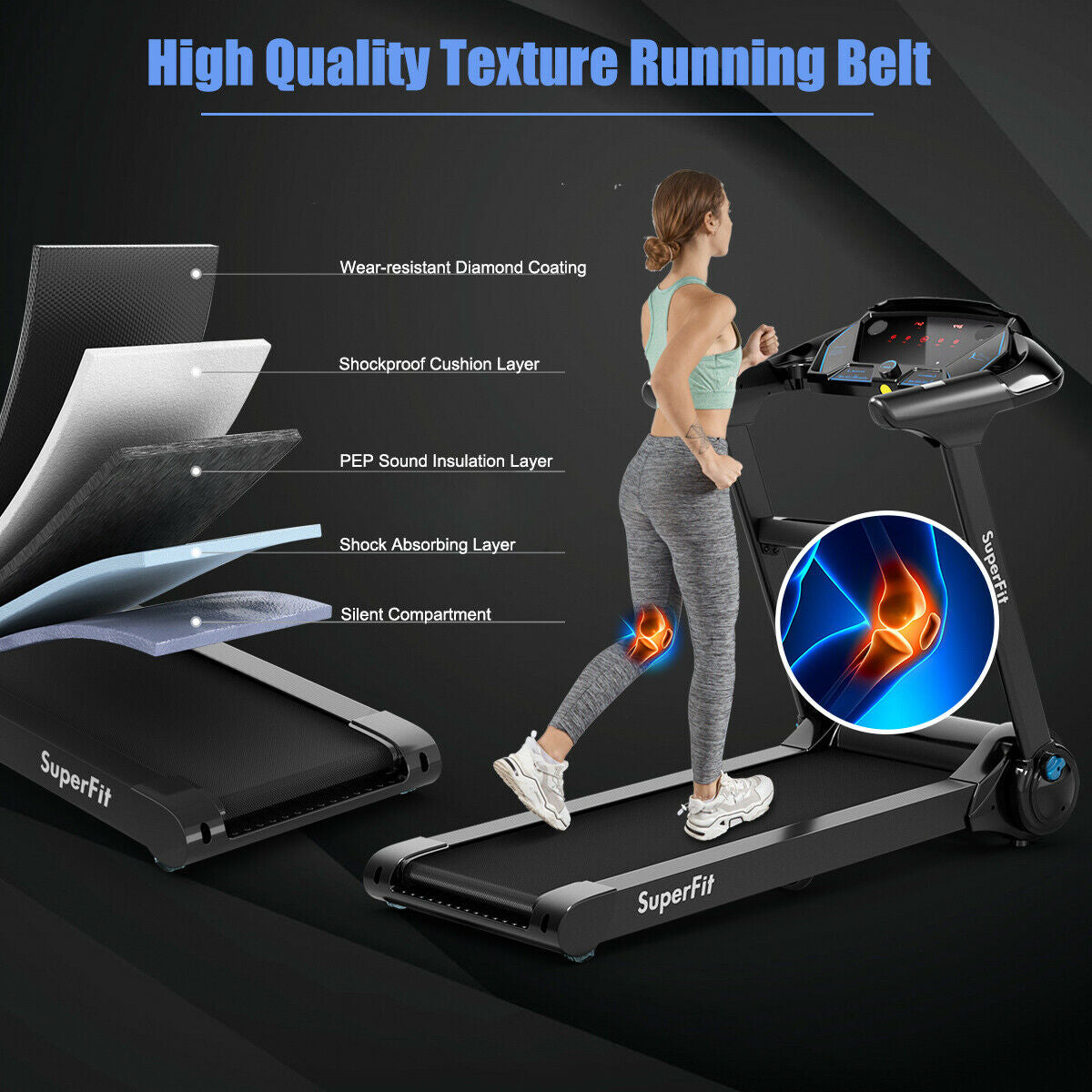 2.25HP Folding Treadmill with Bluetooth Speaker – Black