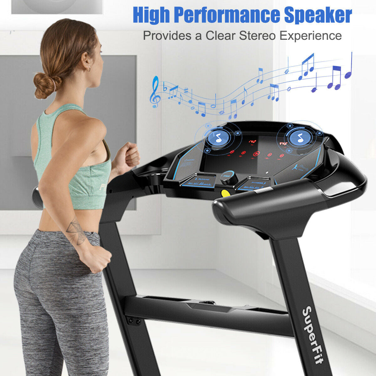 2.25HP Folding Treadmill with Bluetooth Speaker – Black