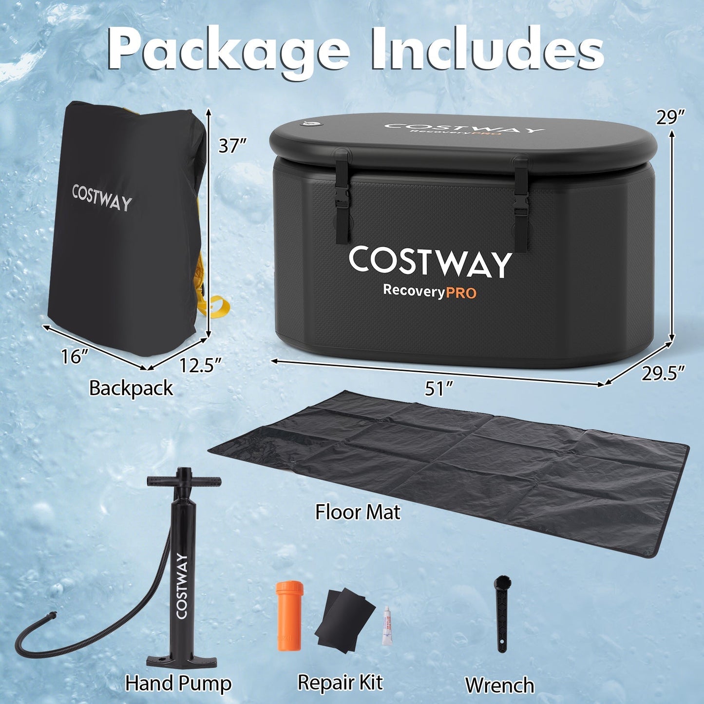 XL 129 Gal Oval Ice Bath Tub with Cover and Hand Pump for Athletes