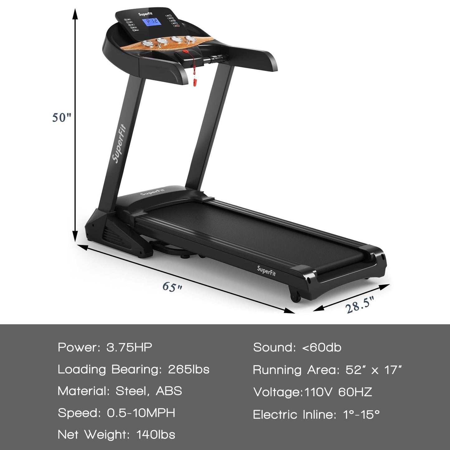 3.75HP Folding Treadmill with Auto Incline, 12 Programs & App Control
