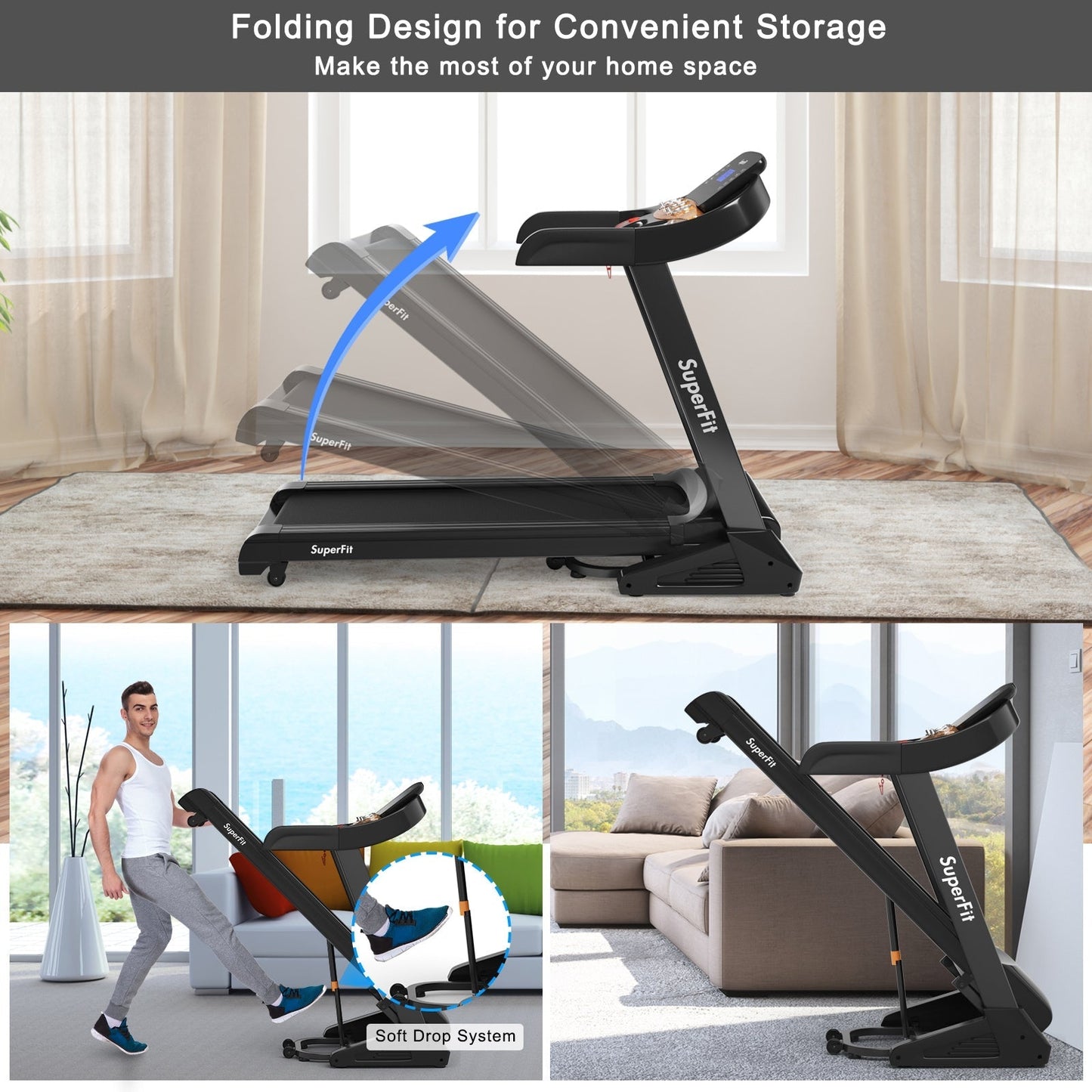 3.75HP Folding Treadmill with Auto Incline, 12 Programs & App Control