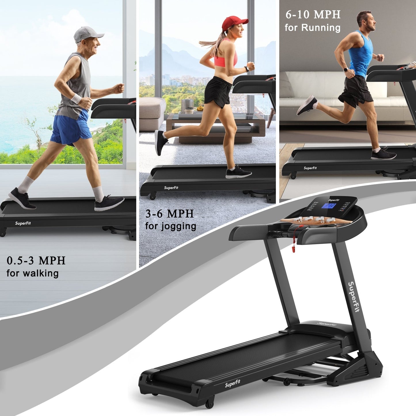 3.75HP Folding Treadmill with Auto Incline, 12 Programs & App Control