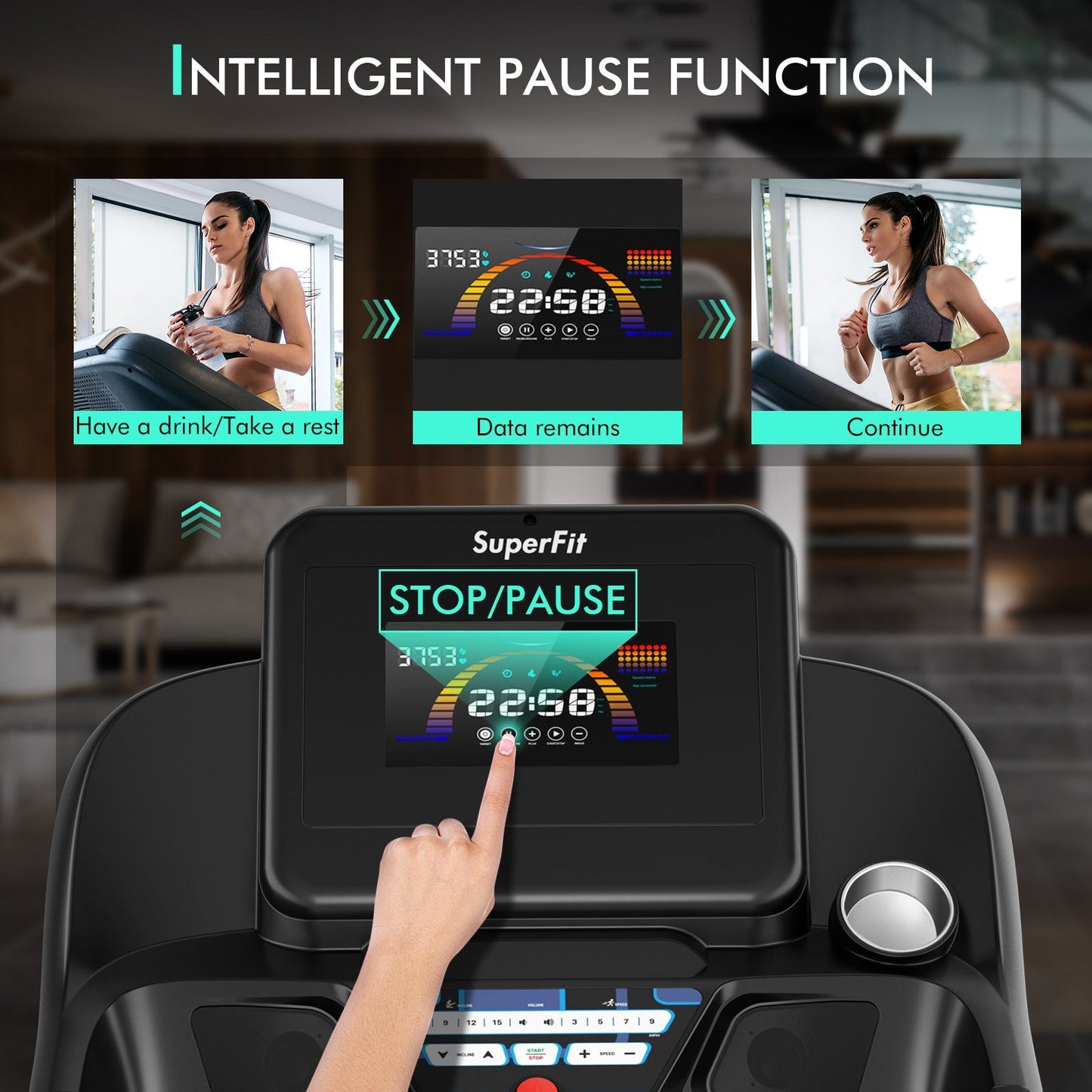 4.75HP Treadmill with Auto Incline, App Control, and Bluetooth Speaker — Black