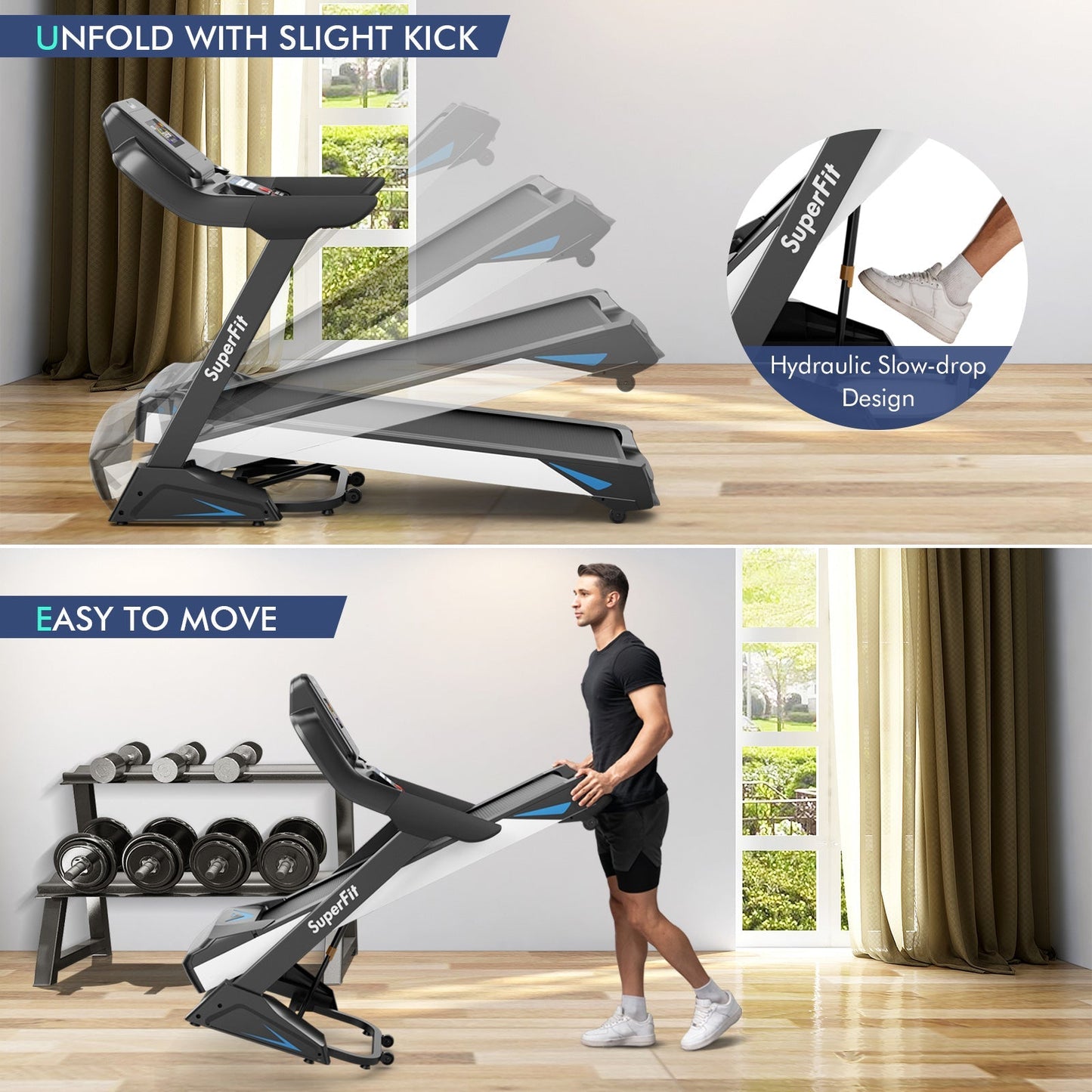 4.75HP Treadmill with Auto Incline, App Control, and Bluetooth Speaker — Black