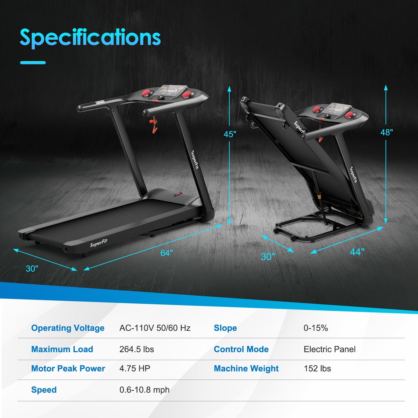 4.75HP Folding Treadmill | Preset Programs, Touch Screen & Auto Incline
