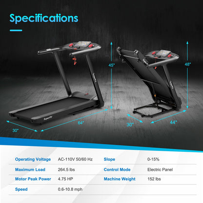 4.75HP Folding Treadmill | Preset Programs, Touch Screen & Auto Incline