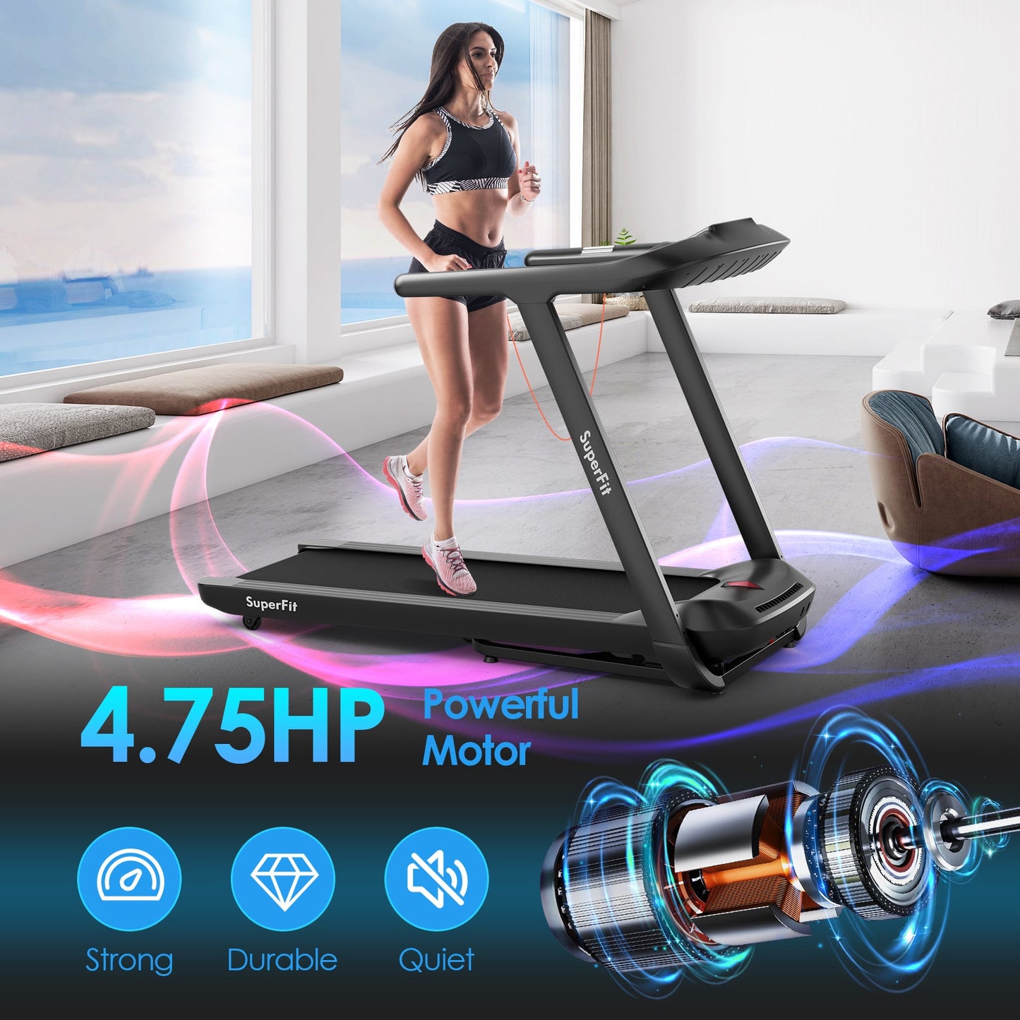 4.75HP Folding Treadmill | Preset Programs, Touch Screen & Auto Incline