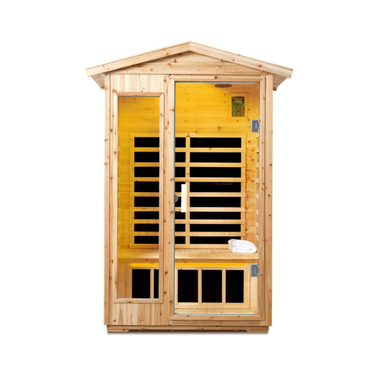 Thermora Vexa 2-Person Outdoor Infrared Sauna | Old Fir, Bluetooth, LED Lighting