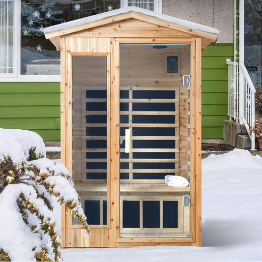 Thermora Vexa 2-Person Outdoor Infrared Sauna | Old Fir, Bluetooth, LED Lighting