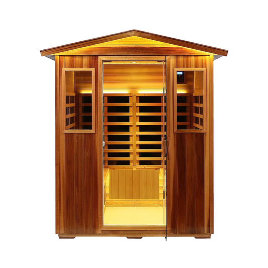 Thermora Kairo 4-Person Outdoor Infrared Hemlock Sauna with Tempered Glass Door