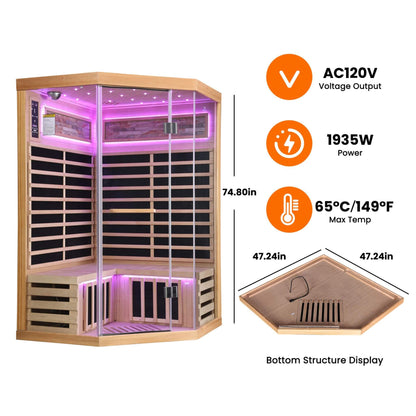 Thermora Premium Canadian Hemlock 2-Person Indoor Infrared Sauna with Glass Front