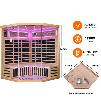 Thermora Premium Canadian Hemlock Pentagonal Indoor Infrared Sauna with Glass Front