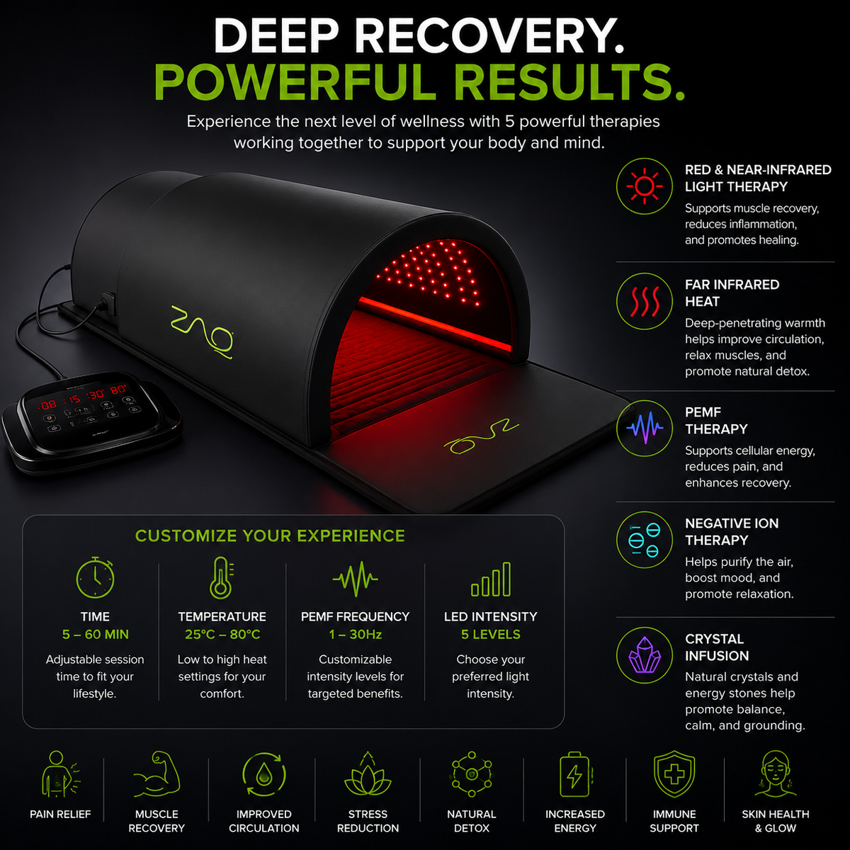 ZAQ ZUNA Pro Far Infrared Sauna Dome with PEMF & Red Light