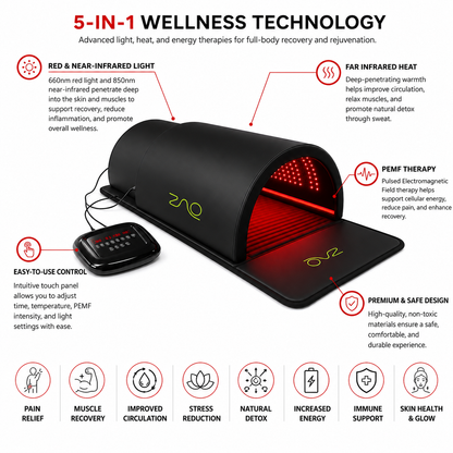 ZAQ ZUNA Pro Far Infrared Sauna Dome with PEMF & Red Light
